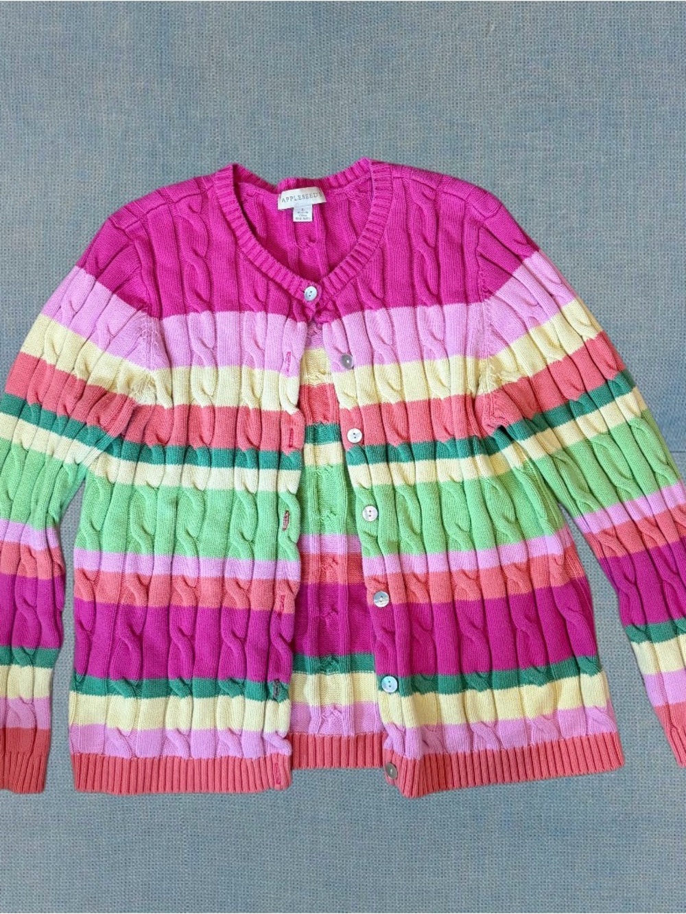 Multicolor Striped Cable-Knit Cardigan - Pink & Green